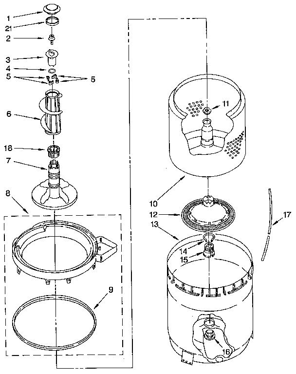 Kenmore 11092279800 agitator, basket and tub diagram