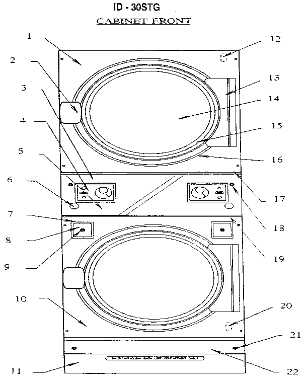 International Dryer ID-30STG cabinet front diagram