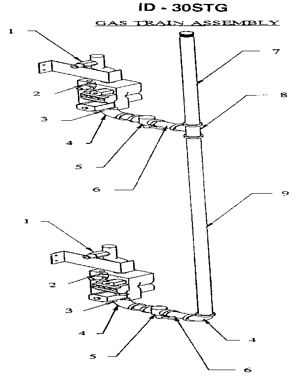 International Dryer ID-30STG gas train assembly diagram