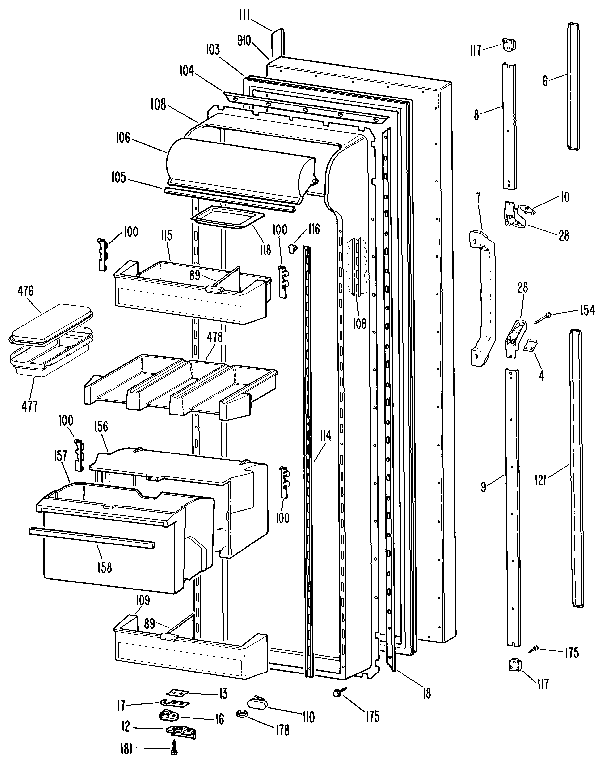 Kenmore 3639527711 fresh food door diagram