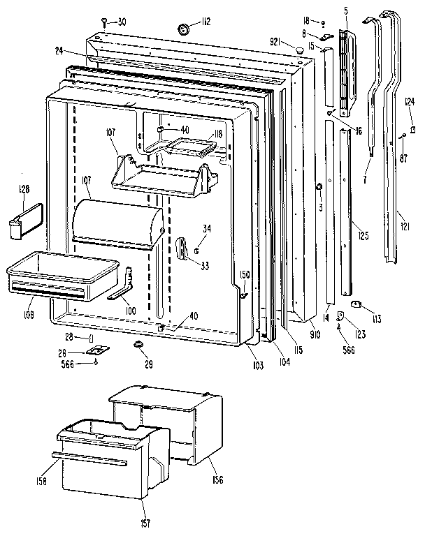 GE TBX25RNRLWH fresh food door diagram