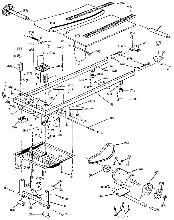 Roadmaster R9582SR frame and walking belt assembly diagram