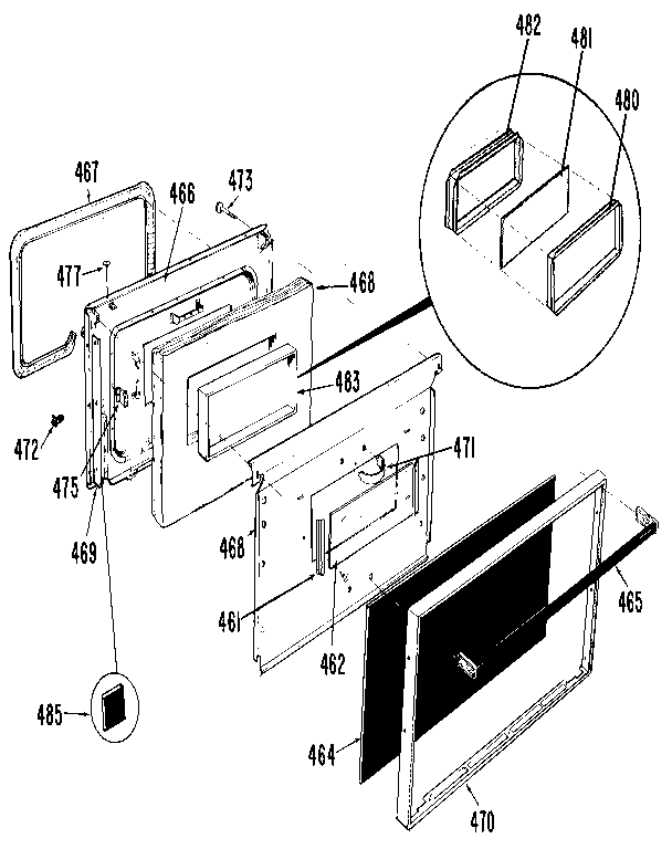 GE JGBP28GEL2 oven door diagram