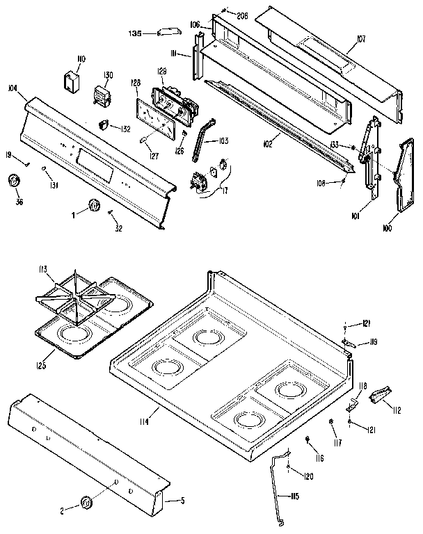 GE JGBP24GEN1 control panel and cooktop diagram