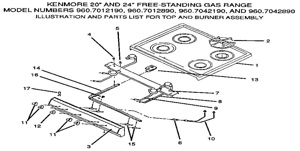 Kenmore 9607012890 top and burner assembly diagram