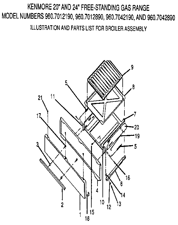 Kenmore 9607012890 broiler assembly diagram