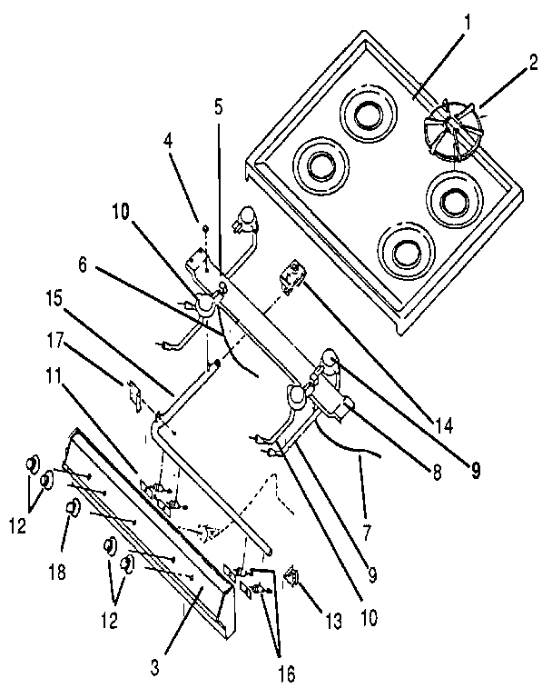 Kenmore 9607052890 20" top and burner assembly diagram