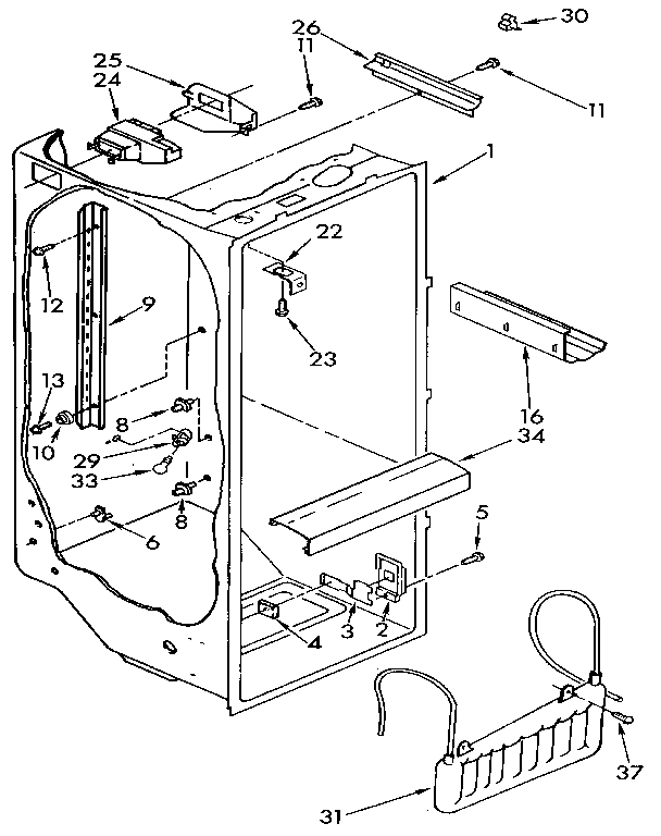 KitchenAid KSRS27QXAL01 refrigerator liner diagram