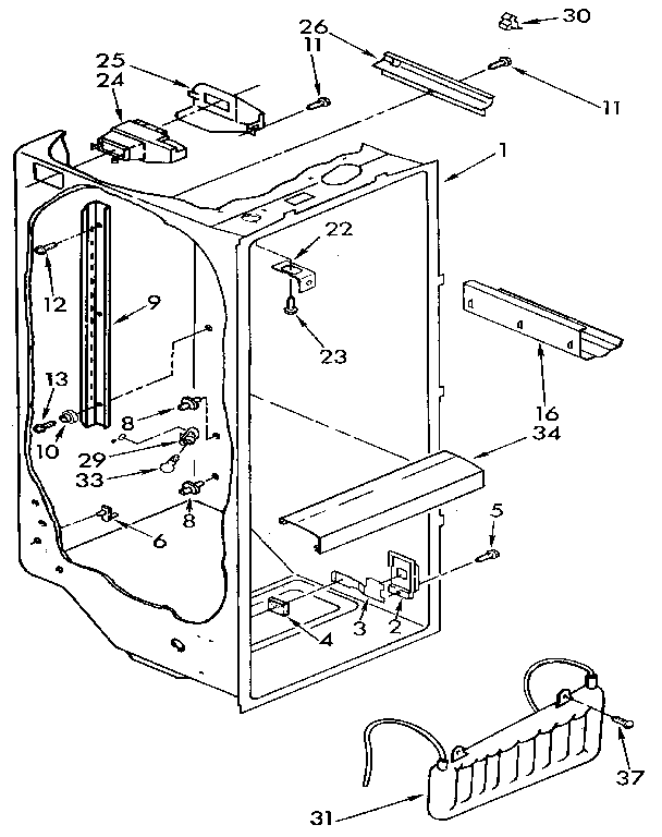 KitchenAid KSRS25QXAL11 refrigerator liner diagram