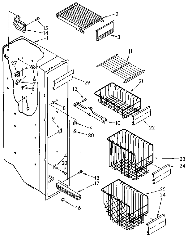 KitchenAid KSRS25QXAL11 freezer liner diagram