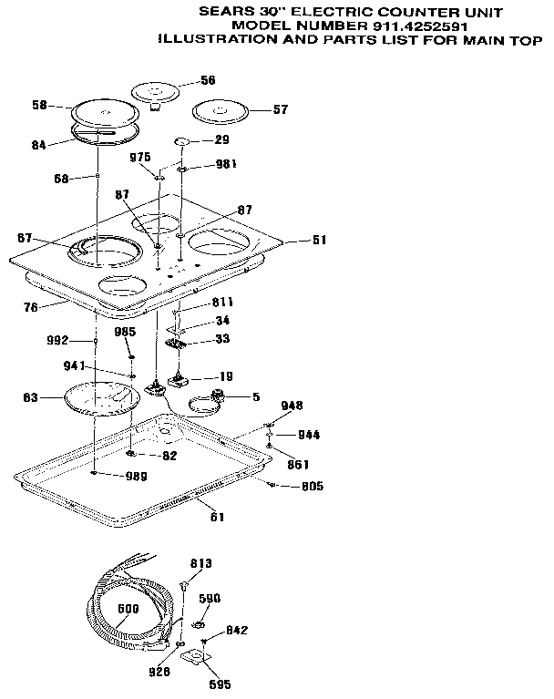 Kenmore 9114252591 main top diagram