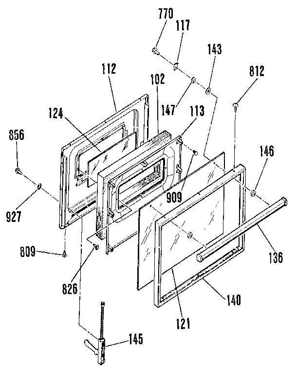 Kenmore 9113522190 oven door section diagram