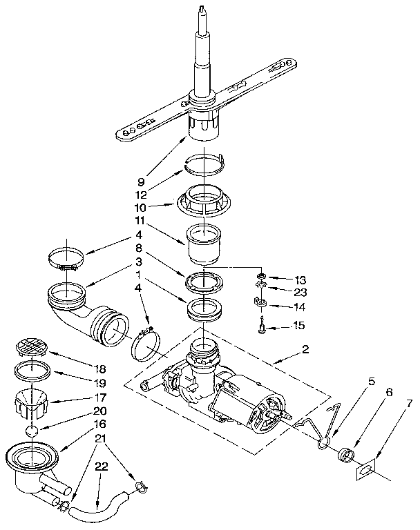 Whirlpool DU8400XX2 pump and spray arm diagram