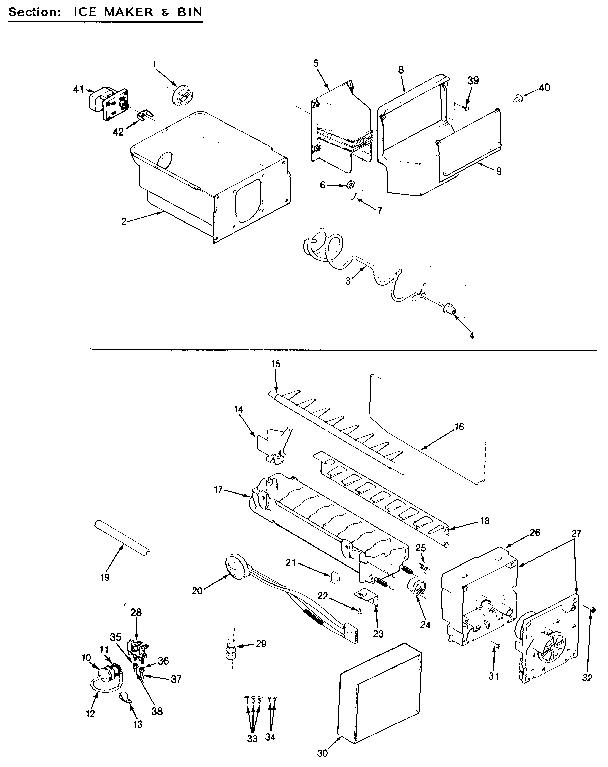 Jenn-Air JRSD246B/MCQ82A icemaker and bucket asem. diagram