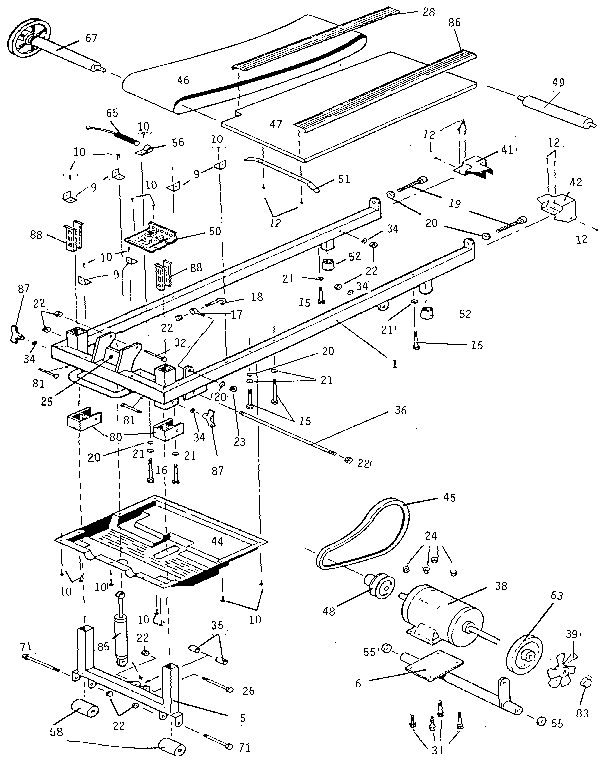 Roadmaster R9574 frame and walking belt assembly diagram