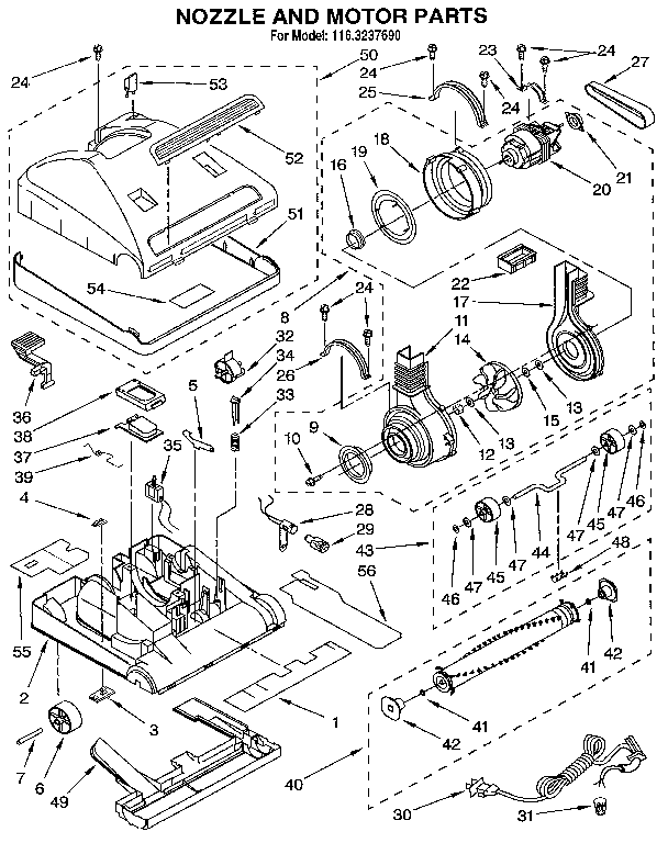 Kenmore 1163237690 nozzle and motor assembly diagram