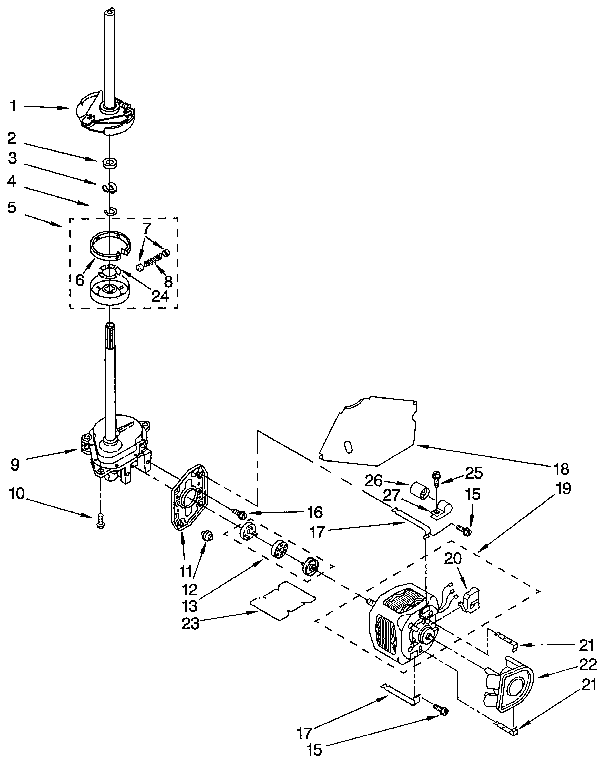 Kenmore 11091210100 brake, clutch, gearcase, motor and pump diagram