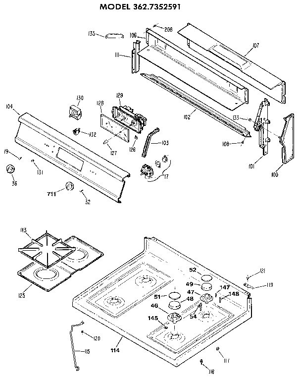 Kenmore 3627352591 main top section diagram