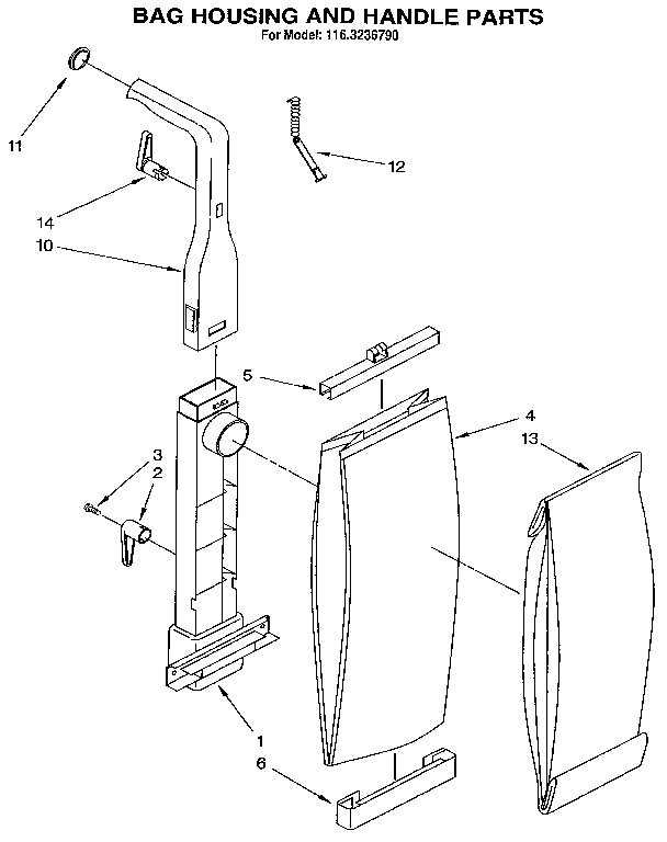 Kenmore 1163236790 bag housing and handle diagram