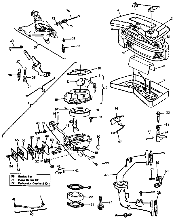Craftsman 917255920 carburetor / manifold and air cleaner assembly diagram