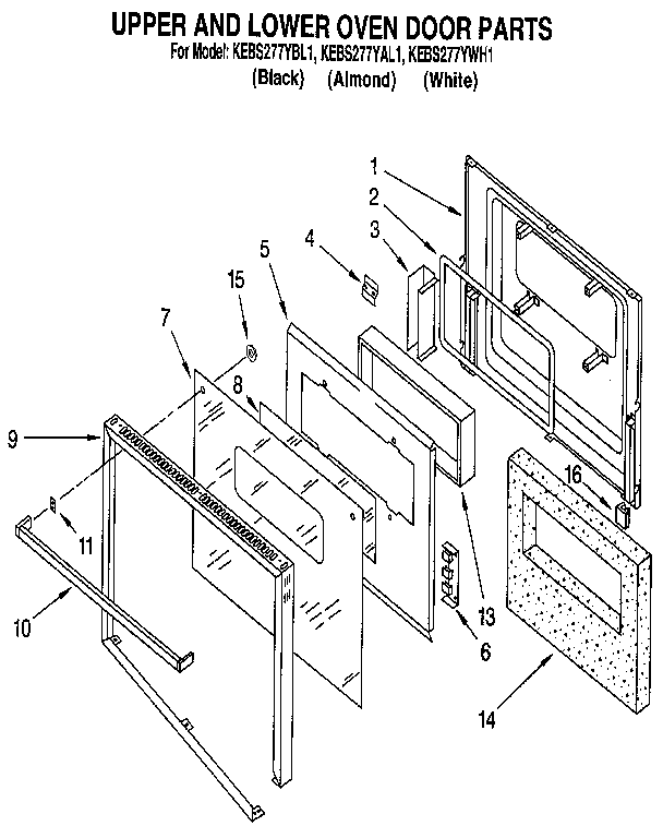 KitchenAid KEBS277YAL1 upper and lower oven door diagram