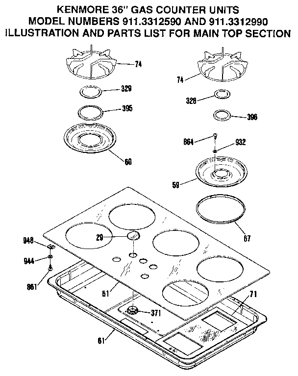 Kenmore 9113312990 main top section diagram