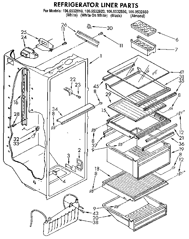 Kenmore 1069532880 refrigerator liner diagram