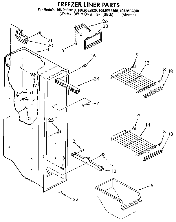 Kenmore 1069532880 freezer liner diagram