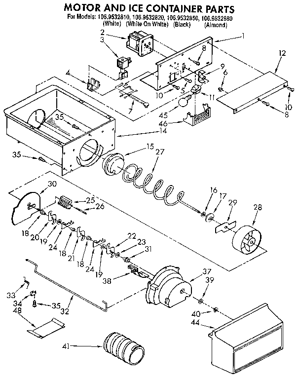 Kenmore 1069532880 motor and ice container diagram