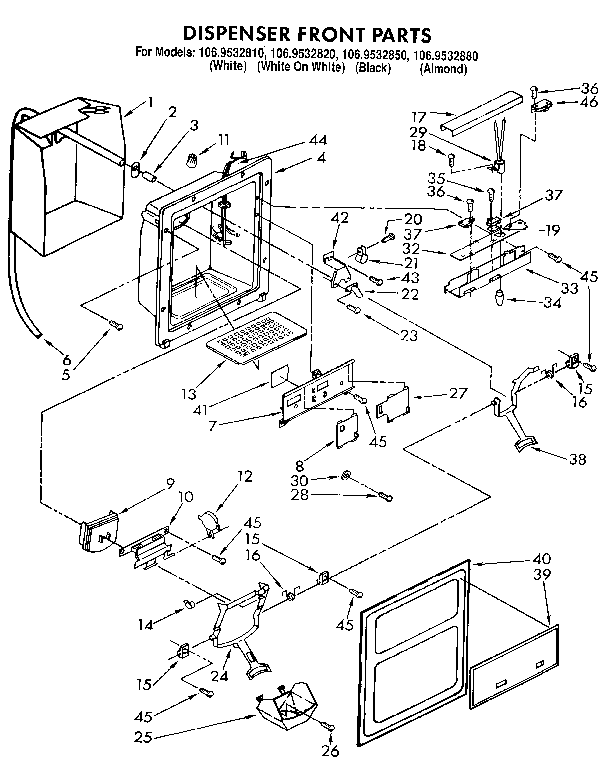 Kenmore 1069532880 dispenser front diagram