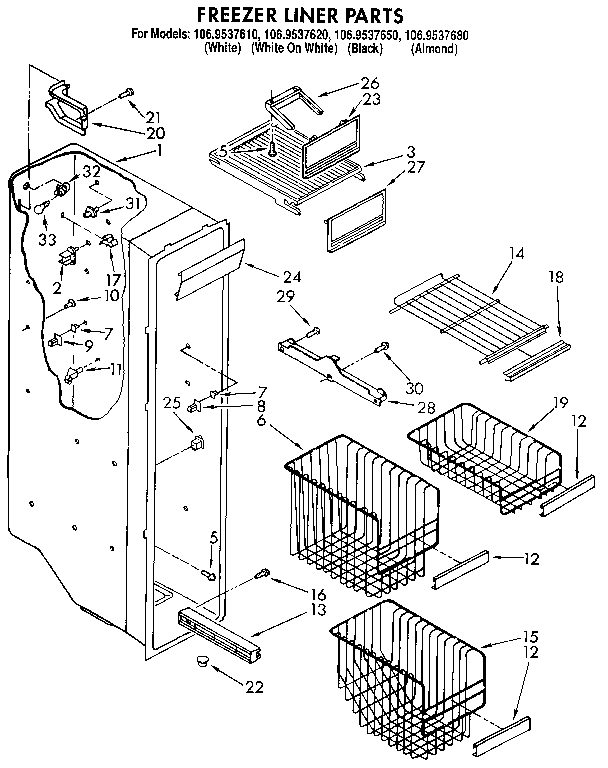 Kenmore 1069537610 freezer liner diagram