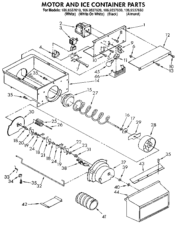 Kenmore 1069537610 motor and ice container diagram