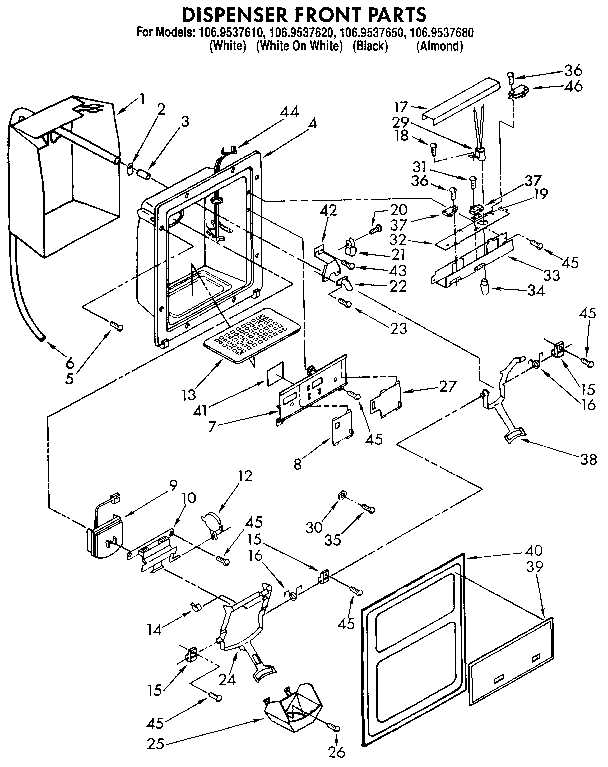 Kenmore 1069537610 dispenser front diagram