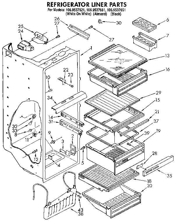 Kenmore 1069537651 refrigerator liner diagram