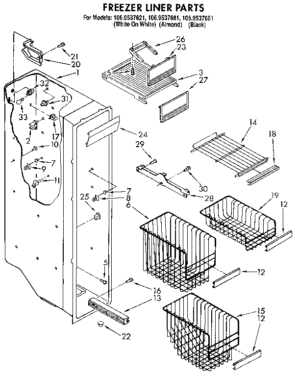 Kenmore 1069537651 freezer liner diagram
