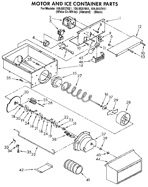 Kenmore 1069537651 motor and ice container diagram