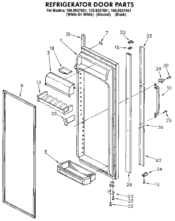 Kenmore 1069537651 refrigerator door diagram