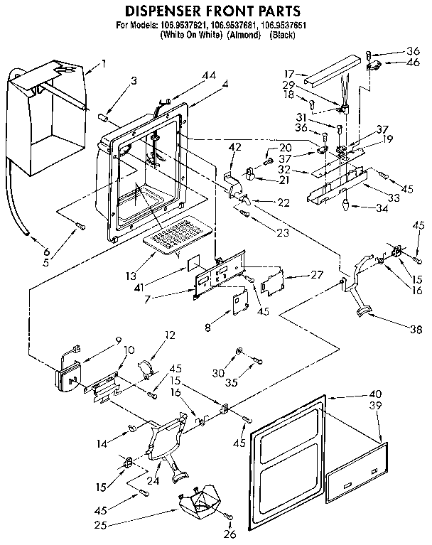 Kenmore 1069537651 dispenser front diagram