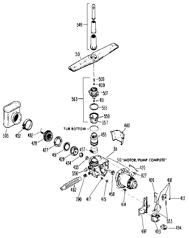 Kenmore 3631431591 motor-pump mechanism diagram