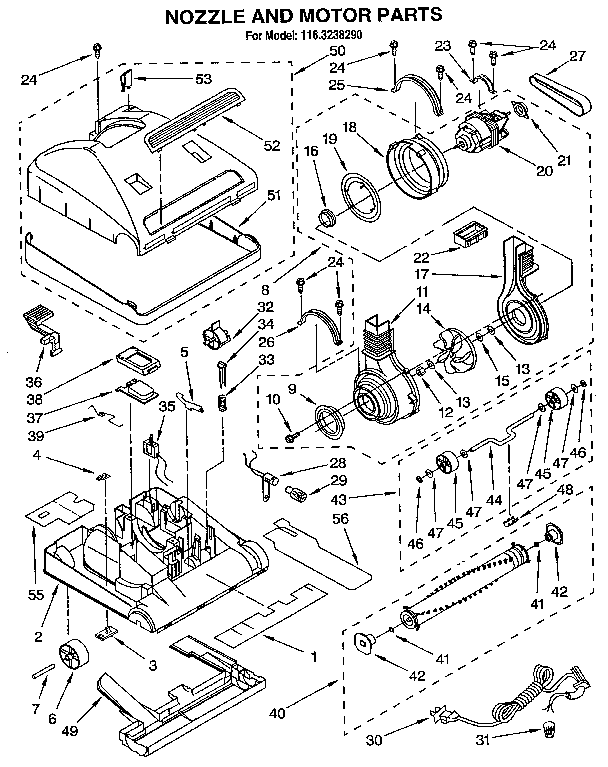 Kenmore 1163238290 nozzle and motor diagram