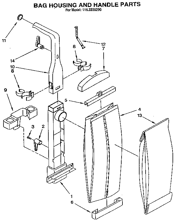 Kenmore 1163238290 bag housing and handle diagram