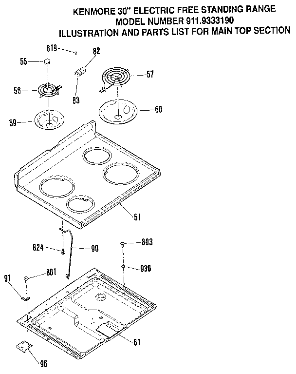 Kenmore 9119333190 main top section diagram