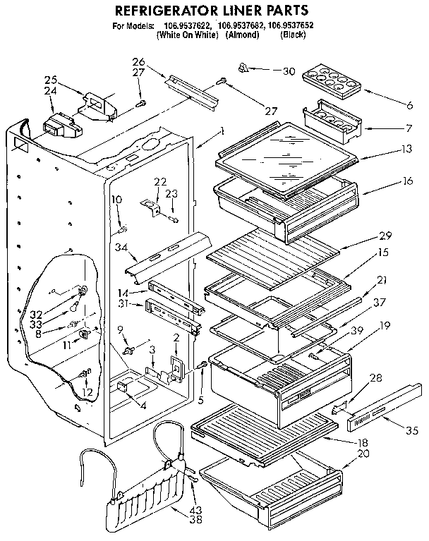 Kenmore 1069537652 refrigerator liner diagram