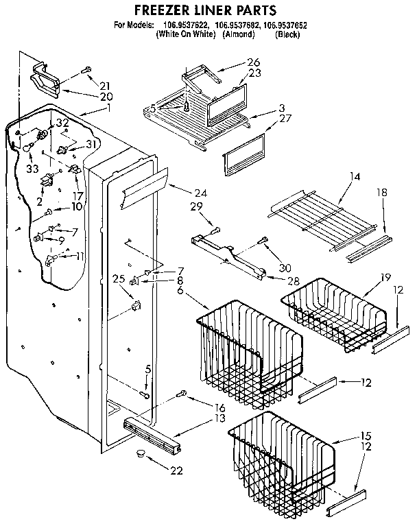 Kenmore 1069537652 freezer liner diagram