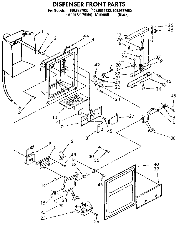 Kenmore 1069537652 dispenser front diagram