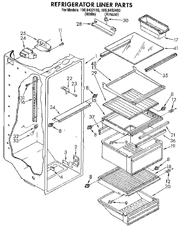 Kenmore 1069432480 refrigerator liner diagram