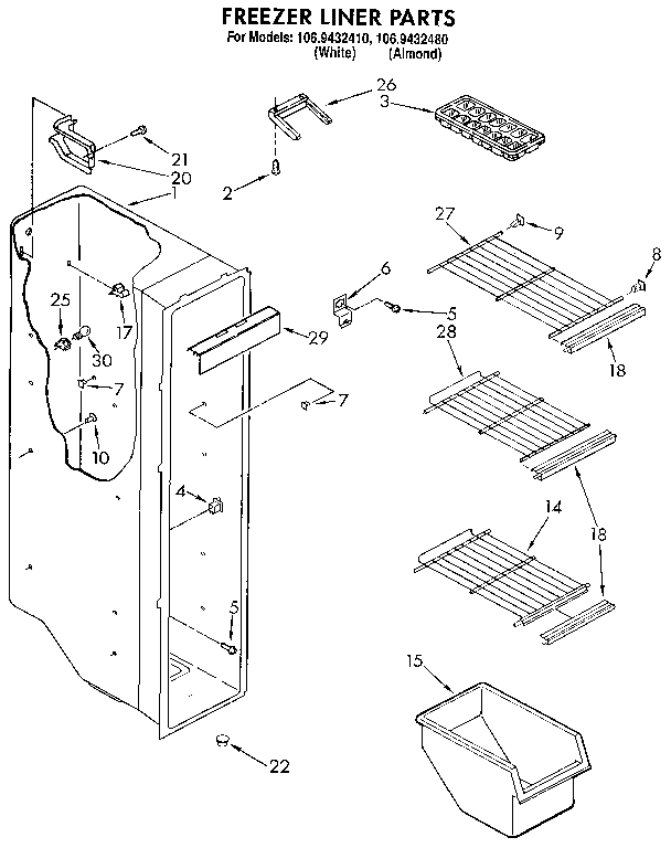 Kenmore 1069432480 freezer liner diagram