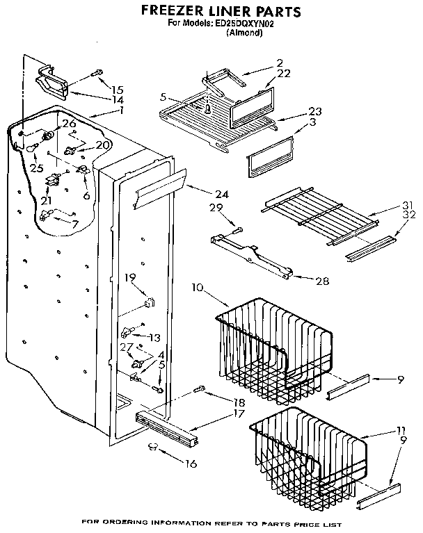 Whirlpool ED25DQXYN02 freezer liner diagram