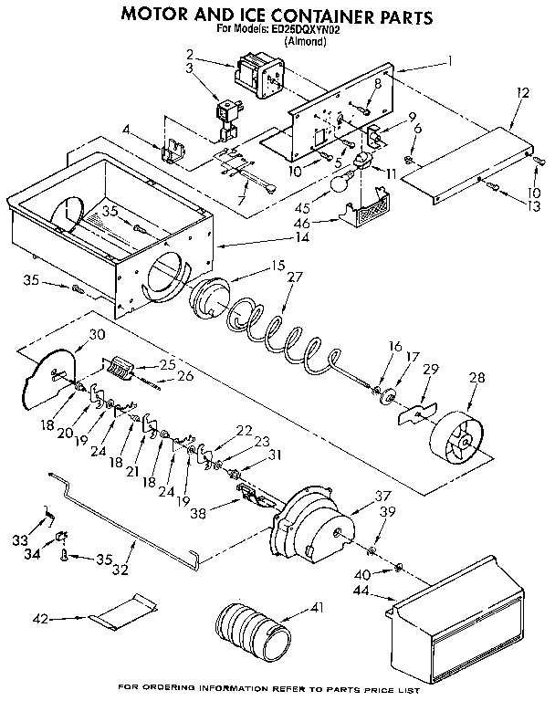 Whirlpool ED25DQXYN02 motor and ice container diagram