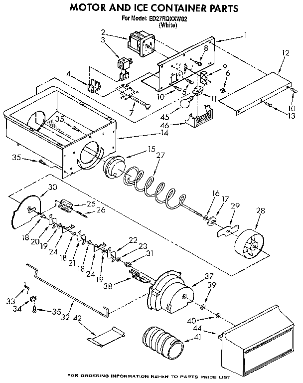 Whirlpool ED27RQXXW02 motor and ice container diagram